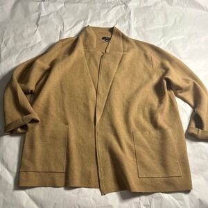 J. Crew Womens Tan Brown Camel Open Front Cardigan Sweater Wool L Preppy Cottage